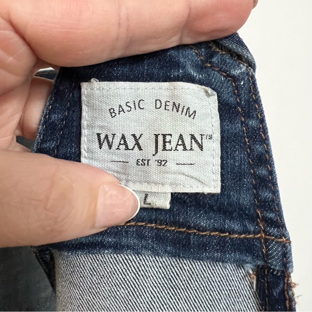 Y2K Vintage Overalls Short Dark Wash Distressed Denim Wax Jeans Large - Picture 9 of 10